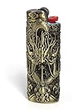 HUMWE Capa vintage Dragon Metal Isqueiro, bolsa de manga gravada para isqueiros BIC tamanho completo