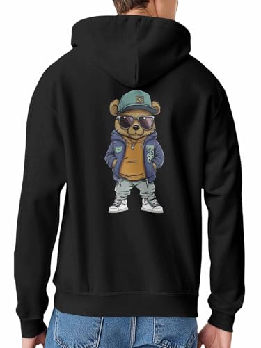 Vandarllin Mens Hoodie Cartoon Brown Bears Hoodie Sweatshirts for Men Long Sleeve Graffiti Drawstring Pullover with Pocket