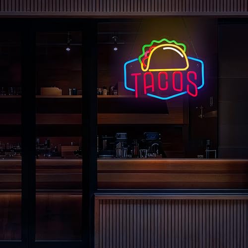 Image of Tacos Neon Sign for Wall Decor, Taco Open LED Neon Signs Lights for Mexican Restaurant Pizzeria Kitchen Restaurant Coffee Bar Party Pub Decoration and Shop Decoration Gift, USB Powerd