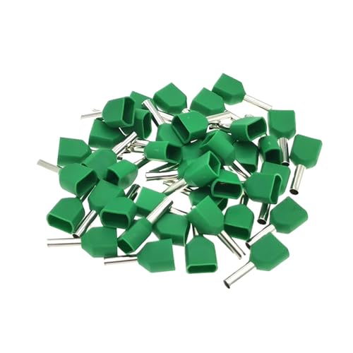 50/20pcs Dual Wire Tube Ferrule Insulated Crimp Terminals TE0508~TE16-14 Double Line Terminales Connector Cable 22-8AWG(Green,TE2510 (50Pcs))