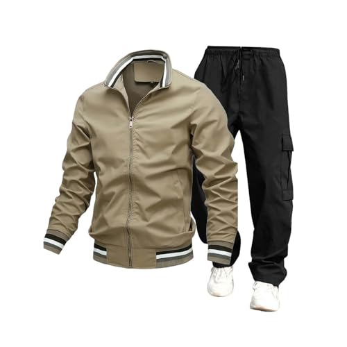Men's 2-Piece Cargo Suit Set Lapel Active Coat Casual Jacket Work Pants Drawstring Trousers Fashion Outwear Set