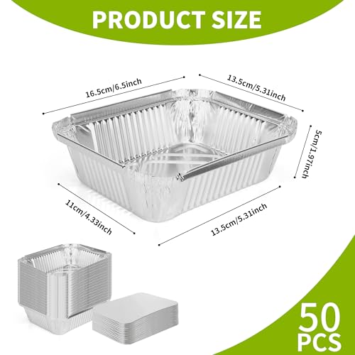 AZKEEGREY 50 Stück Aluschalen mit Deckel, 600 ml Grillschalen Aluschalen, Schalen aus Aluminiumfolie für Backen, Braten, Kochen, Behälter, 16.5 x 13.5 x5 cm