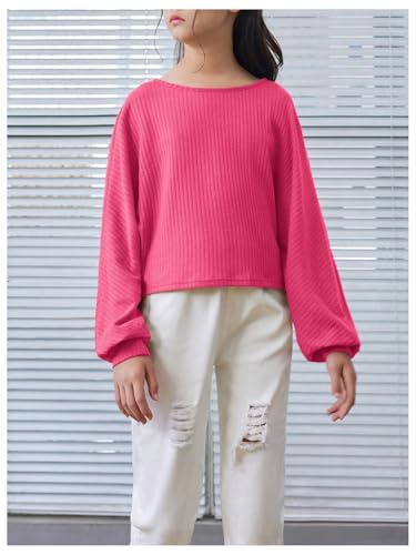 Image of SweatyRocks Girl's Long Sleeve Ribbed T Shirt Round Neck Loose Pullover Tops
