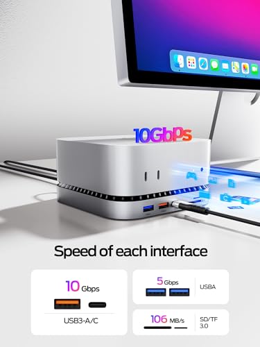 Image of MOVE SPEED mini M4 Dock Enclosure, 10 in 1 Aluminum Stand Hub, 10Gbps USB-C /A, 4K60Hz HDMI, SD /TF Reader, Space-Saving Vertical Design