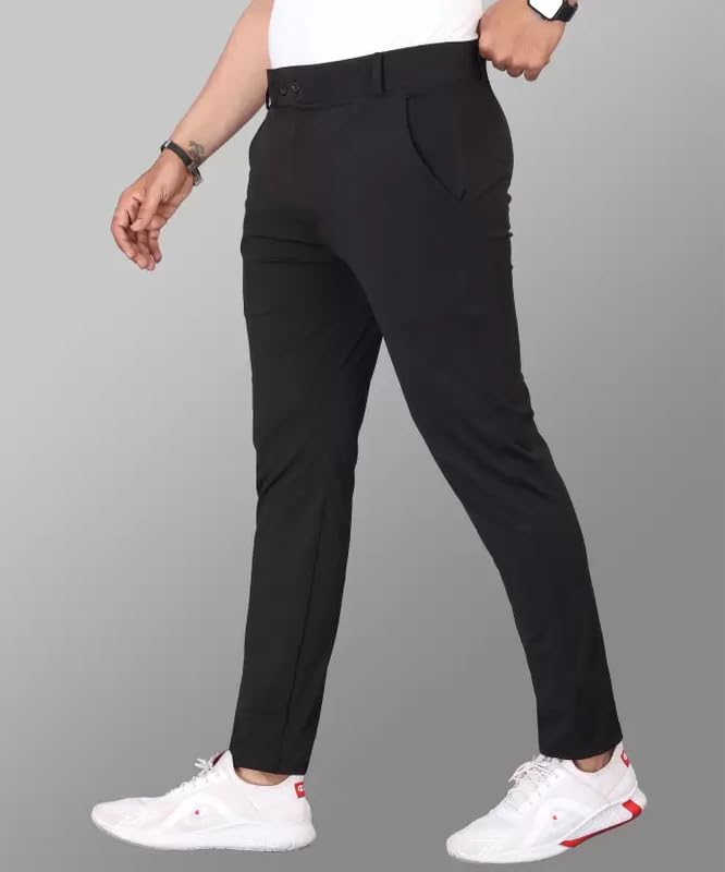 Image of Men's Stylish Slim Fit Lycra Blend Trousers - Pack of 2 (Combo) Formal Pants for Men | Stretchable Regular Office Formal Wear | Comfortable Solid Casual, Business, and Work Trousers for Men