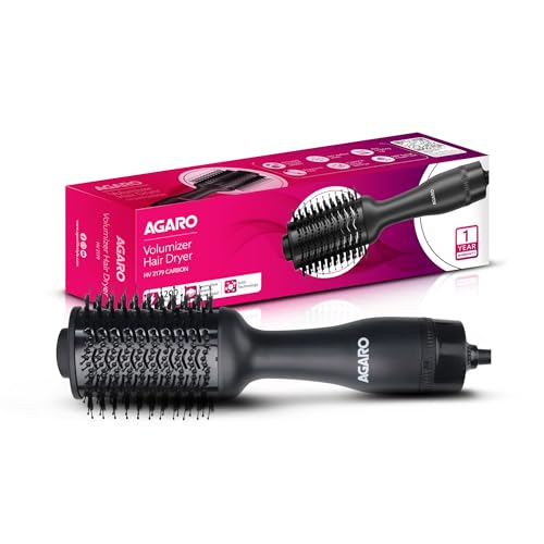 Image of AGARO HV2179 Hot Air Brush for Hair, Blow Dryer Brush, Volumizer & Styler, 360 Airflow Vent, Oval Barrel for Hair Volume, Charcoal Bristles, Ceramic Tourmaline Coating Brushing Head, 1200W, Black