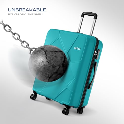 Image of Safari Pentagon Pro 8 Wheels Spinner Set of 2 (Cabin + Medium) Trolley Bags, Hard Case Polypropylene, 360º Wheeling Luggage for Men & Women, Suitcase for Travel, Trolley Bags for Travel, Cyan