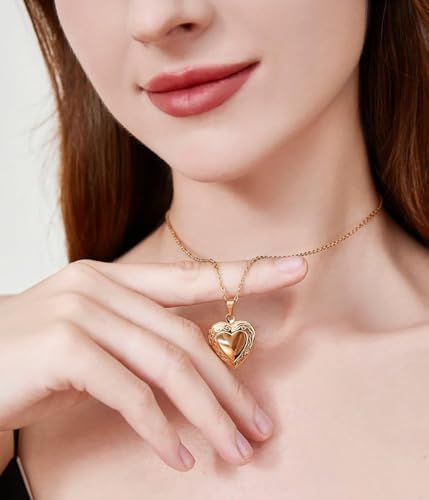 18K Gold Plated Heart Locket Necklaces Photo Pendant Necklace For Women Jewelry Gifts3