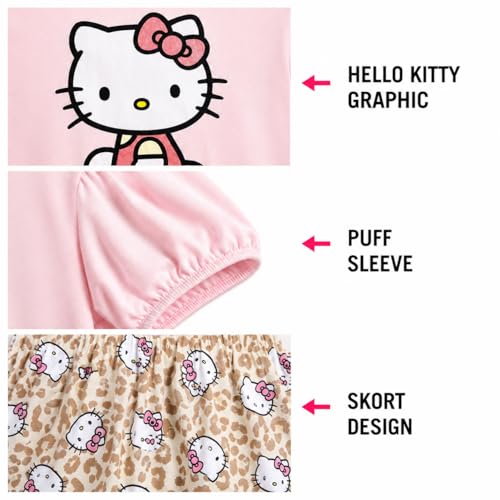 Image of Hello Kitty Girls Skort Set - 2 Piece Graphic Crewneck Top and Short Skort Cute Outfit Set (Sizes: 2T-12)
