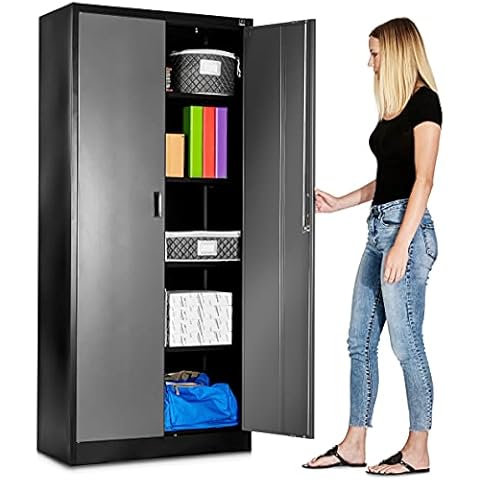 Fedmax Storage Cabinet - 71 Inch, Steel Utility Cupboard with Locks & Adjustable Shelves for Garage, Office, Classroom and Kitchen - Silver Cover