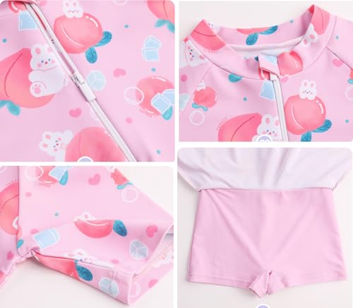 Image of Girls Swimsuit Girls One Piece Skirted Swimsuit Short Sleeve Floral Rash Guard Bathing Suit Swim Dress Swimwear