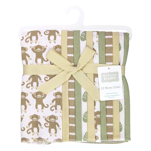 Image of Hudson Baby Infant Boys Cotton Flannel Burp Cloths 12-Pack Bundle, Monkey, One Size