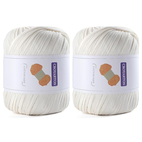 Image of 2 Pack Raffia Yarn for Crochet, Soft Cotton Yarn for Crocheting Summer Beach Bag /Hat, 228 Yards /3.52 Ounce Ribbon Paper Yarn for Beginners DIY Hand Knitting Handbag (Milky White)