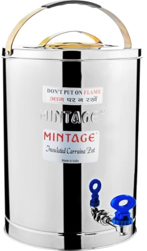 Image of Mintage Alpine Tea Container 7.5 Liters Stainless Steel Insulated | Leakproof Durable | Heat Retention Lightweight | Beverage Preservation | Teapot Dispenser Jar | Canteen Chai Kettle