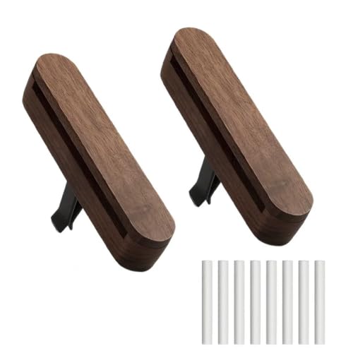 2 Pièces Diffuseur Voiture Bois Noyer Naturel avec 4 Tiges, Clip Ventilation Parfum Voiture Rechargeable Huiles Essentielles, Accessoire Intérieur Élégant,...
