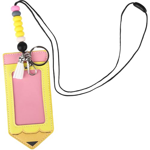 yccsedd Teacher Lanyard with ID Holder, Beaded Lanyards and Cute Pencil Design Badge Holder Breakaway, Personalized Women Teacher Must Haves 2025 Stuff Gifts
