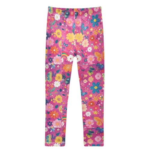Butterfly Rainbows Flower Girls Leggings Kids Yoga Pants Dance Active Tights 4T