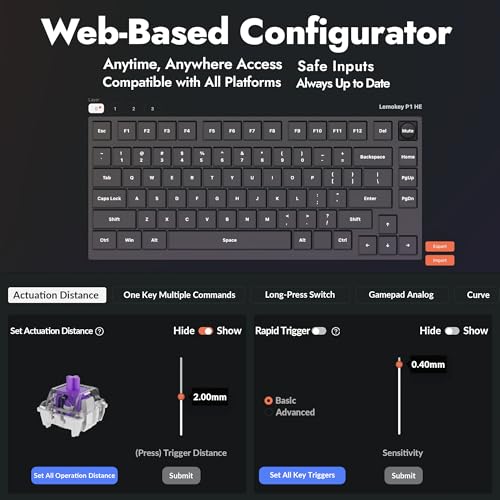 Image of LEMOKEY P1 HE 75% Wireless Custom Mechanical Gaming Keyboard with Gateron Double-Rail Magnetic Switches Knob Version, QMK 2.4 GHz Bluetooth 5.2 RGB Backlight Compatible with Mac Windows Linux-Black