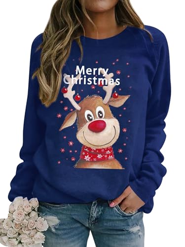 Dresswel Weihnachtspullover Damen Merry Christmas Sweatshirt Lustig...