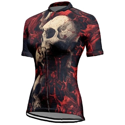 Mateju Maillot Ciclismo para Mujer, Impresión de Calavera Ropa Ciclismo Exterior Cómodo Transpirable, Verano Secado Rápido Camisetas Manga Corta Hombre, Camiseta Mujer Elástico (Rojo 2,4XL)
