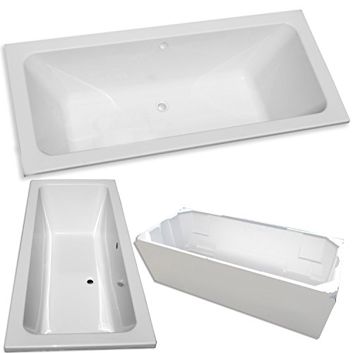 Acryl- Rechteck Badewanne "Koralle T 200" 180 x 80 cm mit Mittelablauf (mit Styroporträger ohne Ablauf)