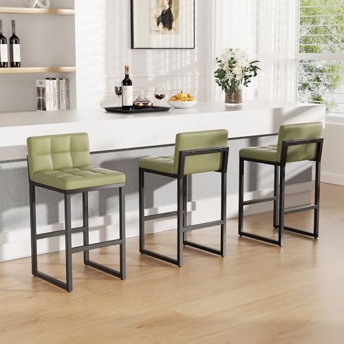Image of Bar Stools Set of 3, Modern Counter Height Bar Stools with Back,24 inch Green