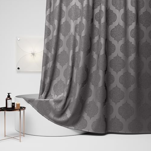 Fabric Shower Curtain Modern Farmhouse Textured Tufted Striped Minimalist Bathroom Hotel 72 x 84 Charcoal Grey
