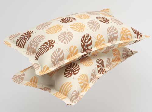 Image of HOMEKART 100% Cotton Feel Double Bed Bedsheet Set | 180tc to 220tc Soft & Breathable with 2 Pillow Covers | Wrinkle Free | for Bedroom & Gifting (Color -Beige & Brown, 90 x 90 Inches)