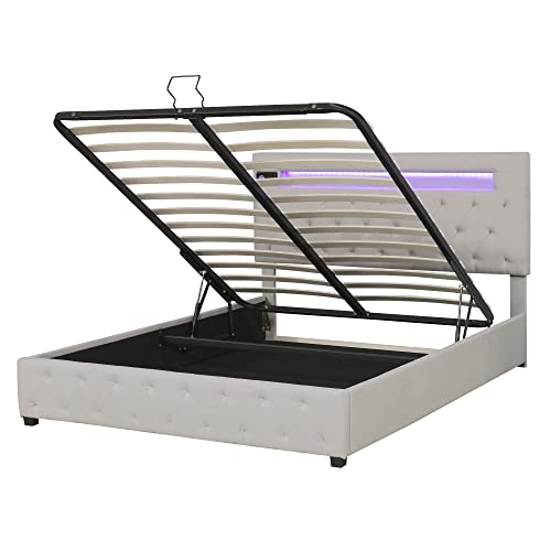 Azkoeesy Polsterbett mit Lattenrost und Stauraum, 140 x 200 cm,...