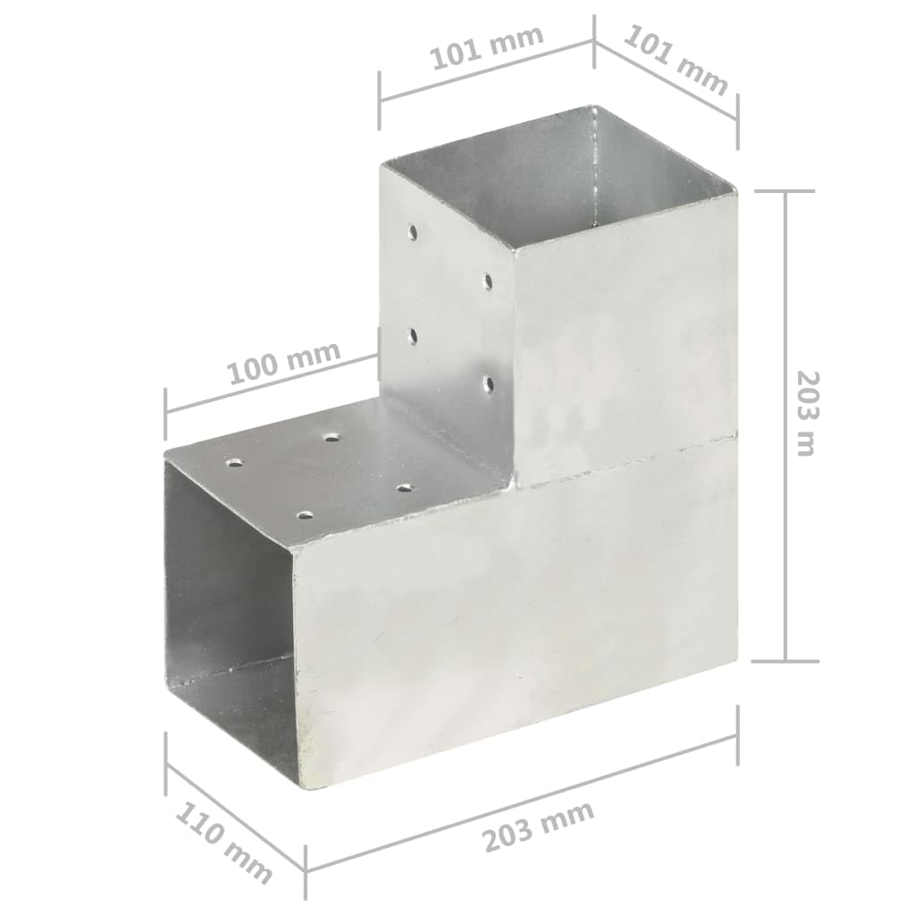 vidaXL 4x Pfostenverbinder L-Form 2 Hülsen Balkenschuh Holzverbinder Eckverbinder Pfostenecke Balken Verbinder Feuerverzinkt Verzinktes Metall 101x101mm