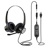 USB Headset with Noise Cancelling Microphone for PC, Laptop, Call Center, Office & Home,Lightweight USB-A/3.5mm Headphones Compatible with Zoom, Teams, Webinar, Dragon, Remote Work, Online Meetings