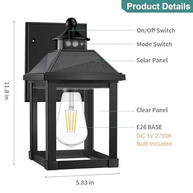 Solar Porch Lights Solar Sconce Lights Wall Light 5.8 * 5.8 * 11.8in