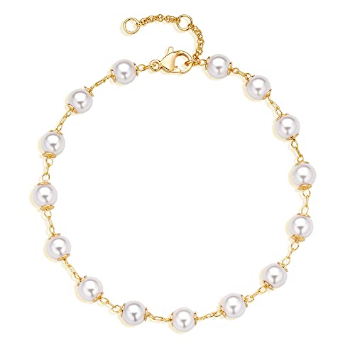 Loyata Gold Bracelet 14K Gold Plated Dainty Pearl Chain Handmade Simple Jewelry Gift For Women #TOP27