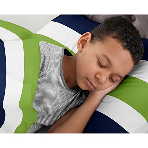 Navy Blue Lime Green And White Childrens, Kids, Teen 3 Piece Full/Queen Boys Stripe Bedding Set Collection #TOP3