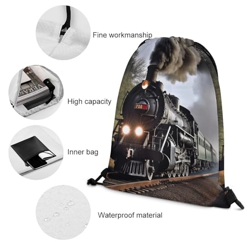 Drawstring Backpack Sport Gym Bag Water Resistant Sackpack Steam Train Cinch Bag String Bag for Outdoor, 35*42cm4