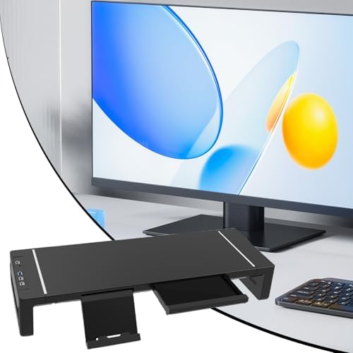 Monitör Yükseltici Stand - Yüksekliği Ayarlanabilir Katlanabilir Masaüstü Depolama Rafı Çekmeceli | Bilgisayar için Monitör Standı,Dizüstü Bilgisayar Yazıcı PC TV Ekranı için Ev Yurt Otel Restoran - Görsel 3