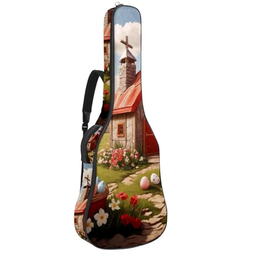 Étui pour guitare acoustique rembourré avec finitions soignées et motif croix rouge