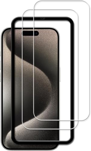 KPNS iphone 15 pro 用の ガラスフィルム【2枚セット】日本素材製 強化ガラス アイフォン15プロ 用の ガラスフィルム 強化ガラス カバー いphone15pro 用の 保護フィルム ガイド枠付き