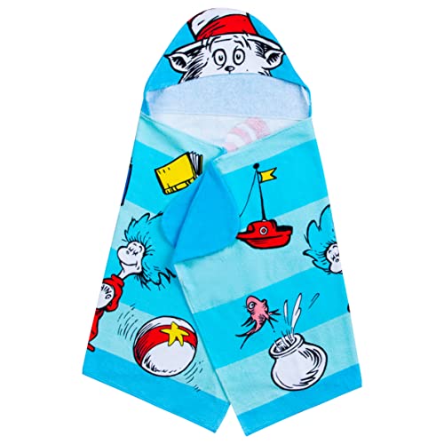Image of Dr. Seuss Cat In The Hat Bath /Pool /Beach Soft Cotton Terry Hooded Towel Wrap, 24 in x 50 in, By Franco Kids