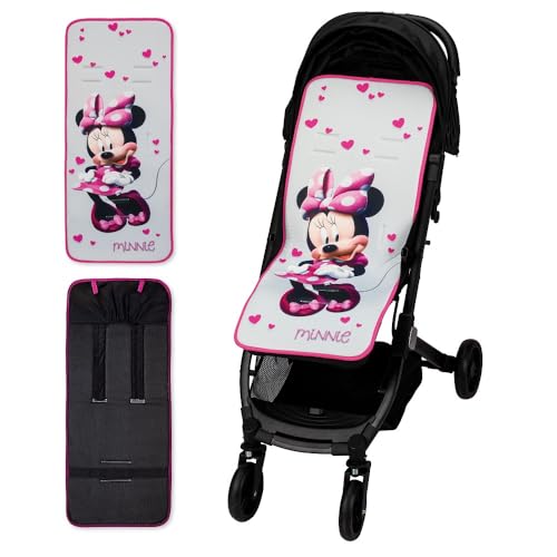 Interbaby Colchoneta Silla Paseo Universal para Verano | Transpirable y Cómoda | Funda Carro Bebe 100% Algodón, 84x34cm, Protectores para Arnés | Funda Silla Paseo Minnie Blossons