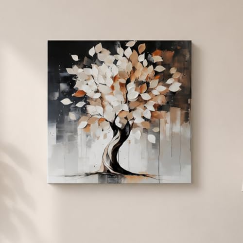 Image of PAINTINGMANTRA Abstract Tree Artwork Stretched Canvas Painting for Living Room | Nature Canvas Painting Wall Decor Art For Livingroom, Bedroom, Office, Hallways - 16x16 Inch