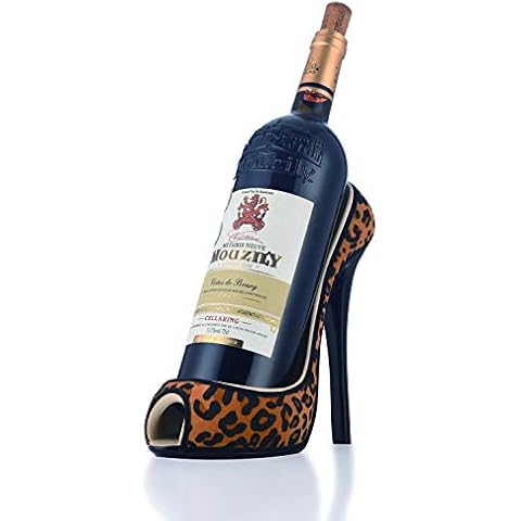 OBALY High-Heeled Shoes Shaped Wine Holder Statue, Decorative Wine Rack in Antique Look,Kitchen Decor Sculptures and Rustic Bar Decorations or Classic Gifts (Shoes Leopard Print) Cover
