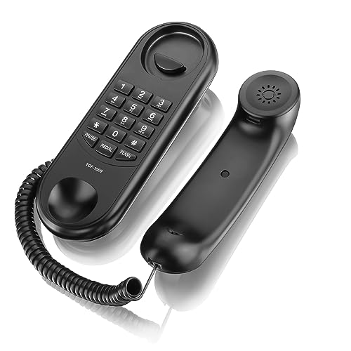 TFUFR Corded House Phones Landline, Wall Mountable Landline Telephone, Dial Pad on Base unit Home Phone, Landline Phones Last Number Redial, Pause, Flash for Office, Hotel, Home, Bathroom -Black