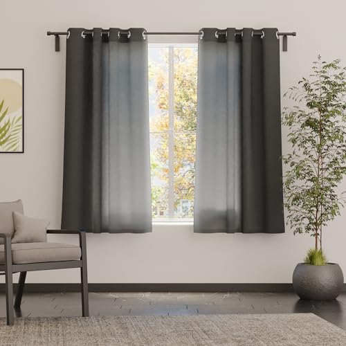 Image of Encasa XO Window Cotton Curtains, Light Filtering Drapes Charcoal Grey