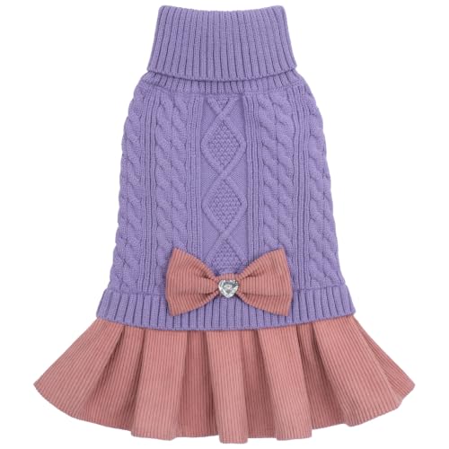 KYEESE Dog Sweater Dress for Small Dogs Turtleneck Thick Knit Pullover