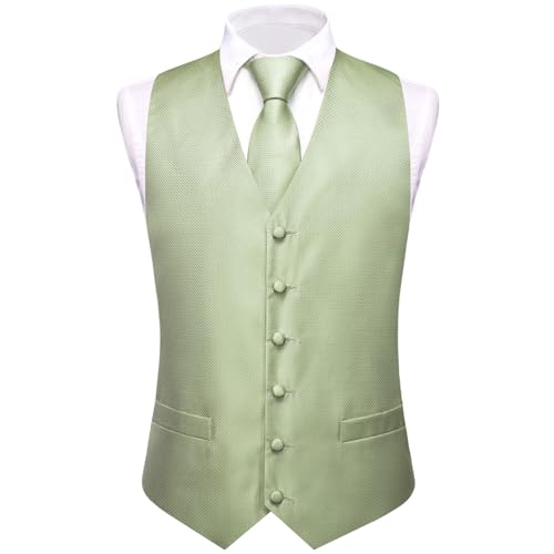 Image of Hi-Tie Men Vest Tie Set Wedding Formal Vest for Men Handky Set Business