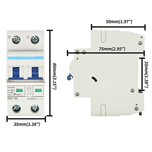 2 Pole Dc Miniature Circuit Breaker, 500V 63 Amp Dc Breaker Solar Disconnect Switch For Solar Panel System #TOP1