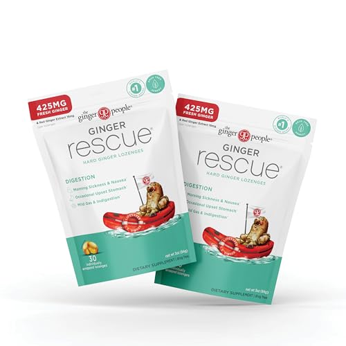 The Ginger People Ginger Rescue Digestive Wellness Lozenges (Hard) | Regular Strength - 425mg | Morning Sickness Nausea Upset Stomach Mild Gas & Indigestion 30 Count (Pack of 2)