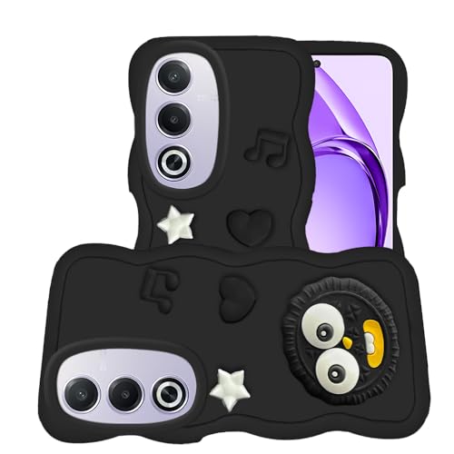 Image of AESTMO Back Case Cover for Oppo A3 Pro 5G | 3D Cute Fun Cartoon Characters | Anti Slip Grip Cute Wave Curly Frame Shape | Full Body Protection Back Cover for Oppo A3 Pro 5G (Black)