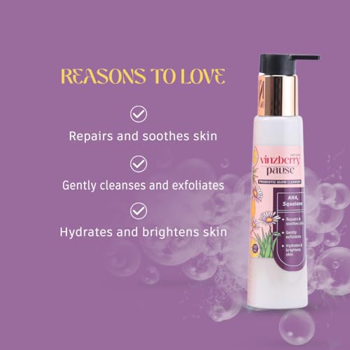 VINZBERRY-Probiotic-Glow-Cleanser-AHA-Squalane-Aloevera-Hyaluronic-Acid-Probiotics-Skin-Brightening-Deep-Hydration-Gentle-Exfoliation-Anti-Aging-Daily-Refreshing-Face-Wash-for-Women-Pack-of-1-155-ml